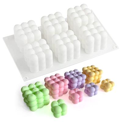 China Viable 6 Large Cavity Mousse Cake Wax 3d Custom Bubbles Cloud Magic Rubiks Cube Silicone Tealight Candle Mold New For Candle Making for sale