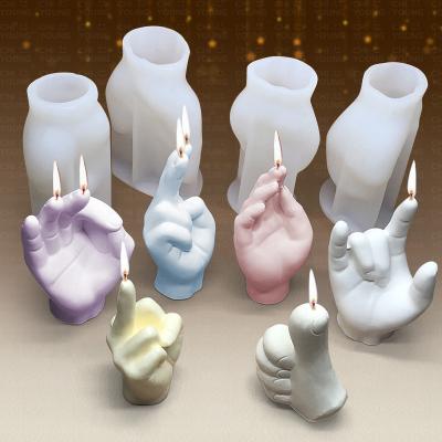 China Viable Free Samples Handmade Aromatherapy Gypsum Middle Finger Resin Molds Hand Gesture Silicone Candle Molds For Candle Making for sale