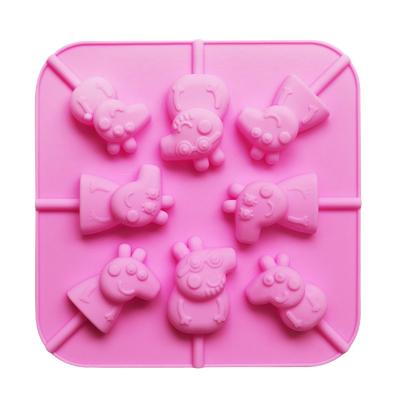 China 8 Viable Pig Shape Animation Cute Cavity Pig Lollipop Mold Baking Chocolate Silicone Mold Cake Tools for sale