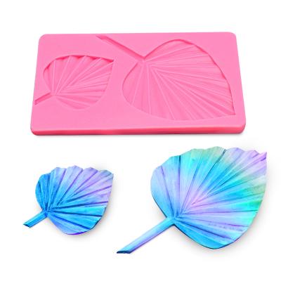 China Viable DIY Kitchen Tool Sugar Craft Fondant Tools Baking Cake Decorating Soap Palm Candle Mold 2 Leaf Fan Silicone Mold for sale