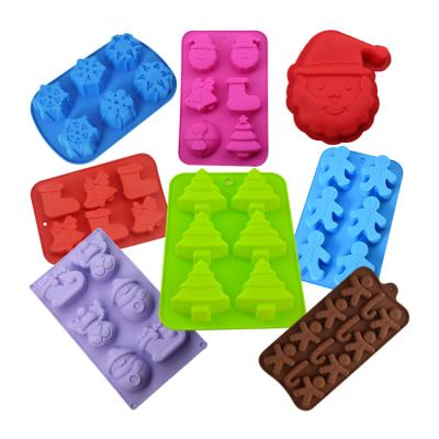 China 2022 Hot Sale Viable Santa Head Snowman Soap Christmas Tree Silicone Cake Candy Chocolate Ice Cube Trays Mold for sale