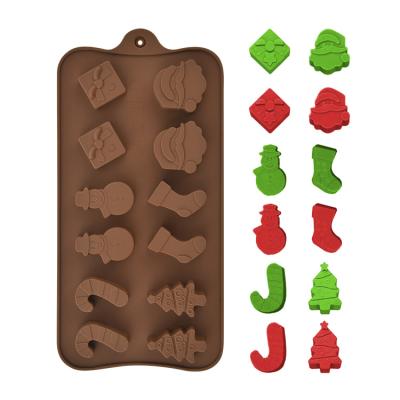 China 2022 Viable Chocolate Cake Molds Santa Claus Christmas Tree Socks Snowman Gift Box Crutch Silicone Molds Christmas for sale