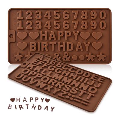 China DIY English Alphabet Number Silicone Candy Chocolate Molds Baking Tools Happy Birthday Decorations Non Viable Stick for sale