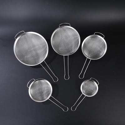 China High Quality Stainless Steel Mesh Strainer With Metal Square Ear And Long Handle Strainer for sale