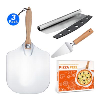 China Viable Wholesale Foldable Wood Handle Aluminum Metal Peel Pizza Making Tool Kit Pizza Turning Skin for sale