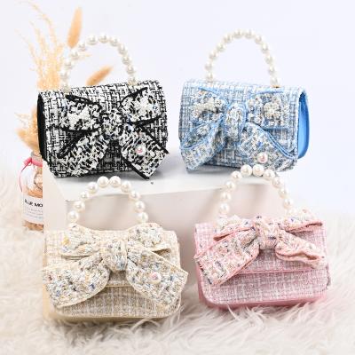 China PORTABLE Little Girls Bead Purse Handbag Leisure Canvas Women's Mini Bags for sale