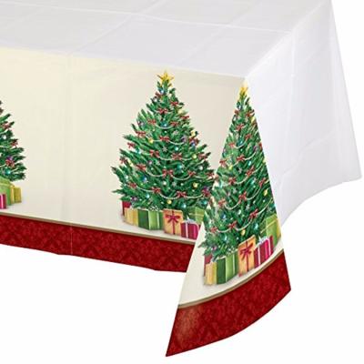 China Christmas holiday lace disposable tablecloths/Christmas plastic tablecloth/Christmas fitted table cover for sale