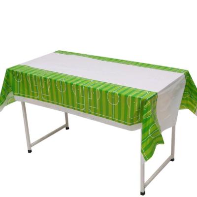 China Waterproof 1.8x1.08m Tablecloth Soccer Printing Table Cover Camping Picnic Disposable Plastic Mat for sale