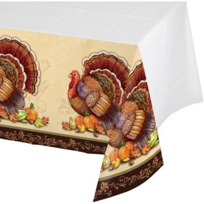 China Cute Turkey Thanksgiving Waterproof Plastic Tablecloth 84 x 54 for sale