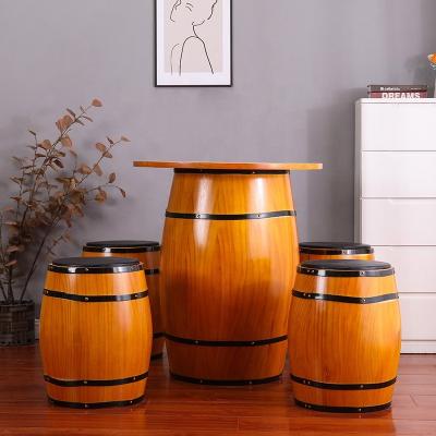 China Sustainable Wooden Barrel Furniture Wooden Wine Table For Home Bar Decoration for sale