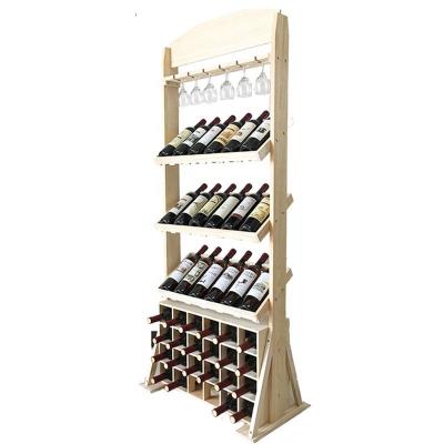 China Holds 42 Sustainable Bottles Wooden Wine Rack With 6 Rack Glasses for sale