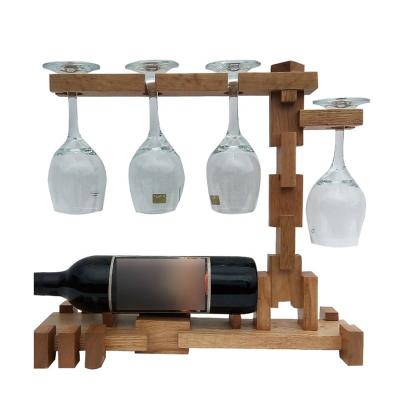 China Wine Rack Decoration Oak Wood Home Stocked Display Standing Wooden Wine Rack for sale