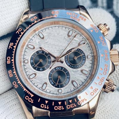 China Luxury Automatic Mens Watches 3A Date Gold Watch Movement Ceramic Mechanical Silicone Strap 6 Hands 3 Small Dial Watches for sale