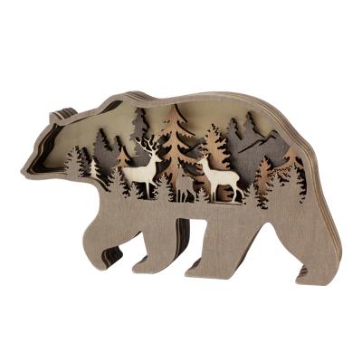 China Factory Direct Sale Automotive Laser Cut Wooden Bear 3D Ornament 2D Christmas Decoration for sale