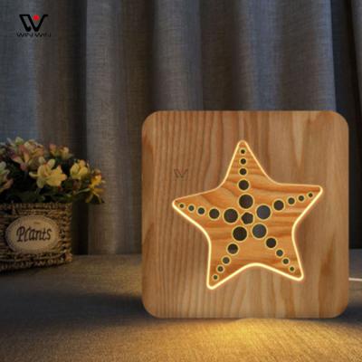 China Eco-friendly LED Christmas 3D Night Light Wood Carving Color USB Night Light Warm White for sale