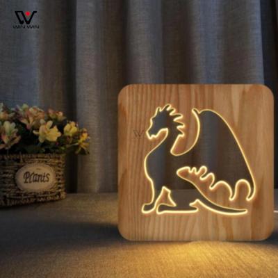 China Factory Wholesale Eco-friendly 3D Wood Carving Pattern LED Night Light For Office Table for sale