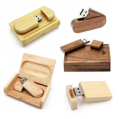 China Promotion Wholesale Custom Logo Wooden USB 2.0 High Capacity 32GB 64GB USB 2.0 Flash Order With Gift Box for sale