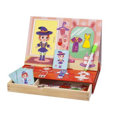 China No Kindergarten Birthday Children's Dress-up Girl's Educational Magnetic Dress-Up Wooden Puzzle Drawing Board Gift Box for sale