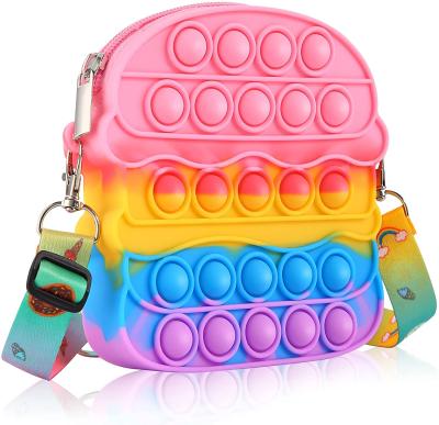 China Relieve Stress 2021 Hot Sale Christmas Pop Busty Person Bag Silicone Bubbles Single Purse Toy Hand Shoulder Bag Rainbow Coin for sale