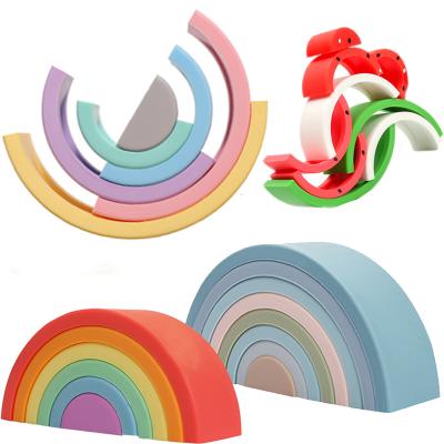 China DIY TOY Silicone Rainbow Stacking Building Blocks Baby Toys Learning Toy Color Cognitive Children Educational Kids Gift for sale