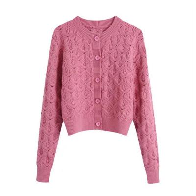 China Anti-Wrinkle O Neck Computer Knitted Carnation Pink Color Nursing Sweater Button Up Cardigan Ladies Sweaters for sale