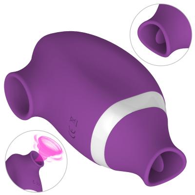 China Mini portable Adult Double Stimulation Clit Sucker Nipples Massager Sucking Licking 2 in 1 Clitoris Oral Tongue Vibrator Toys for Women for sale