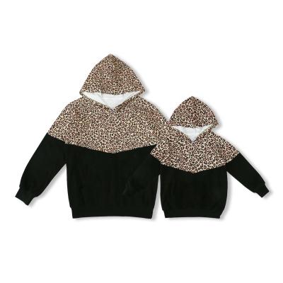 China Breathable Autumn Family Matching Clothes Women Kids Sweatshirt Mommy And Me Leopard Hoodie for sale