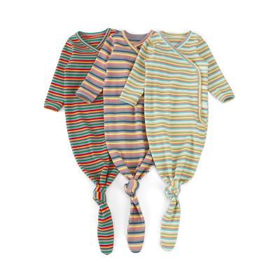 China Waffle Stripe Cotton Sleep Dress Fashion Baby Nightgowns Breathable Soft Kids Knotted Dress for sale