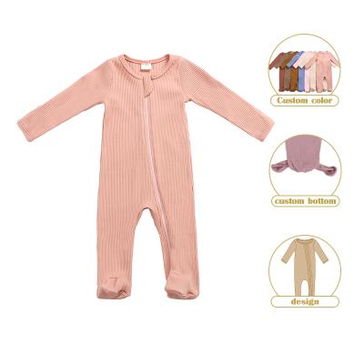 China OEM Toddler Causal Custom Knit Bamboo Long Sleeve Zipper Cotton Onesie Kids Jumpsuit Baby Romper for sale