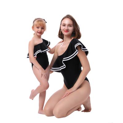 China Wholesale One Piece Flounce Top Mommy And Me Breathable Swimwear For Mommy And Daughter for sale