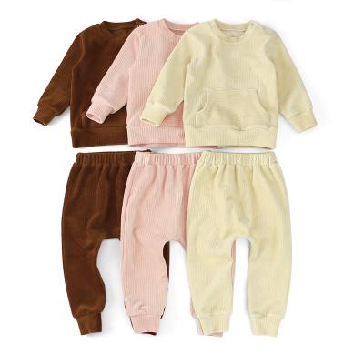 China Casual Sale Hot Spring Corduroy Cozy Kids Girl and Boy Clothes Long Sleeve Set for sale