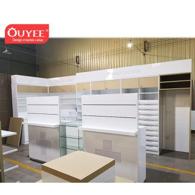 China MDF Retail Display Pharmacy Counter Furniture Pharmacy Drawers Wall Unit Pharmacy for sale