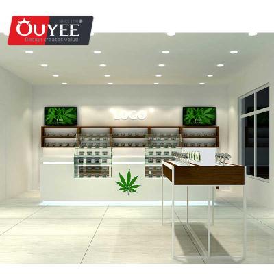 China Shop Custom Design Ouyee Factory Weed Display Showcase Smoke Stores Glass Tobacco Shelf for sale