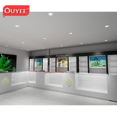 China Vape Shop Weed Popular Shop Smoke Shop Showcase Fit Glass Show Counter Vape Shop Interior Decoration Design for sale