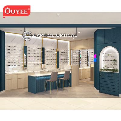 China Wooden Wall Mount Optical Shop Show Locking Display Rack Sunglass Shop Design Display Cabinets Optical View Display Furniture for sale