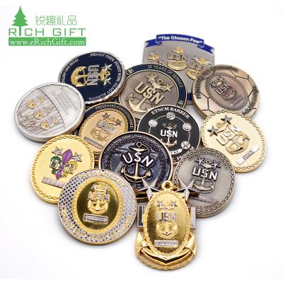 China Wholesale Custom Europe Souvenir Silver Gold Brass Metal Stamping Embossed Chief Anchor Logo Navy Chip USN Challenge Coin No Minimum for sale