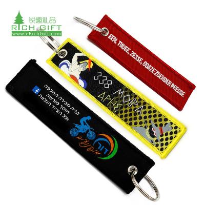 China Wholesale Top Quality Embroidery Souvenir High Quality Double Sided Fabric Polyester Carabiner Embroidered Key Chain With Logo Custom for sale