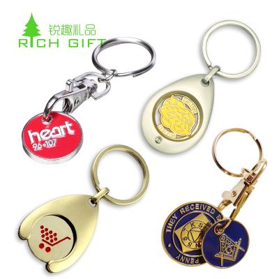 China Wholesale Cheap Plastic Car Wash Key Ring Metal Round Custom Metal Supermarket Shopping Cart Trolley Brand Brand Brass Stamped Stamped Coin for sale