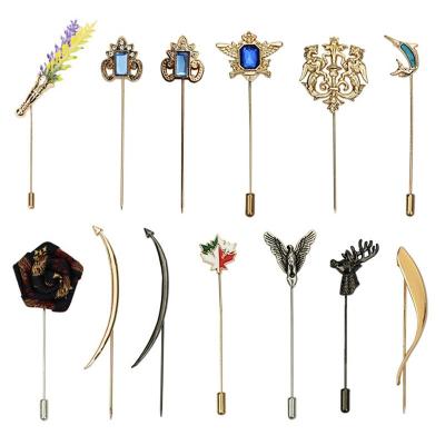 China Hot Selling Custom Europe Hat Suit Coat Lapel Pins Wedding Long Brooch Pin Lapel Stick Needle Pin With Pad for sale