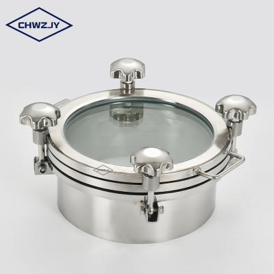 China Manway Dairy Sanitary Round Tank With Sight Pressure Stainless Steel Glass Hatch Hygienic Hinged Manhole Cover for sale