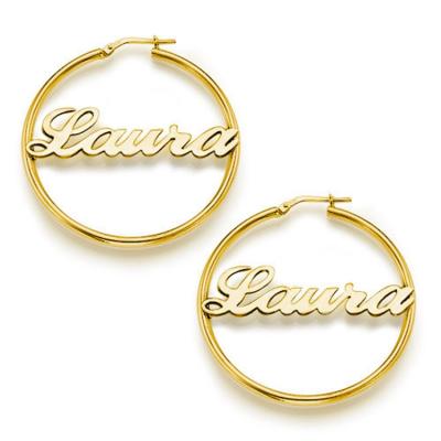 China FASHIONABLE NUORO Customize Stainless Steel Women Women Teens Girls Party Handmade Popular Jewelry Gold Name Circle Earrings Oorbellen for sale