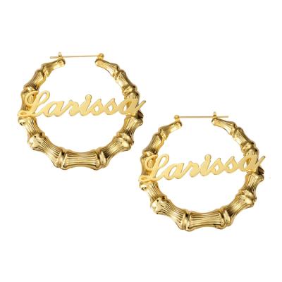 China NUORO Unique FASHIONABLE Cool Girls Stainless Steel Brincos Hiphop Party Big Large Jewelry Chunky Gold Tone Custom Name Bamboo Circle Earrings for sale