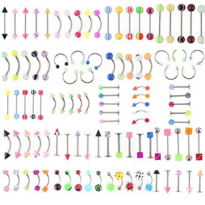 China NUORO 105 PCS/SET Body Jewelry CLASSIC Mixed Color Acrylic Lip Nose Piercing Piercing Kit Eyebrow Navel Belly Tongue for sale