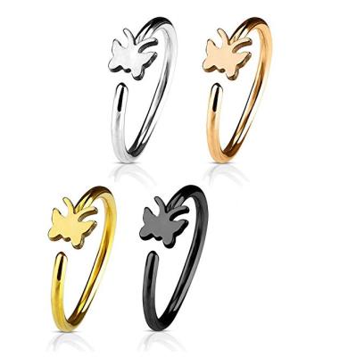 China New Butterfly Nose Ring Stainless Steel NUORO Nose Hoop Faux Piercing Punk Fake Nose Piercing Cuff CLASSIC Clip for sale