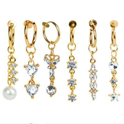 China Amazon CLASSIC Fashion Pearl European Heart Inset Piercing Diamond Body Jewelry Surgical Steel Dangling Navel Ring for sale