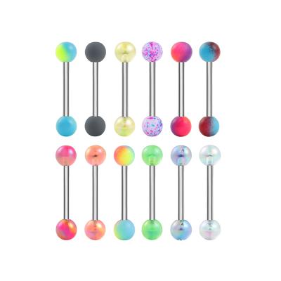 China NUORO 12Pcs/Set 316L Stainless Steel CLASSIC Barbell Tongue Rings Acrylic Ball Piercing Jewelry For Women Colorful Ball Tongue Rings for sale