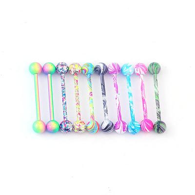 China NUORO Hip Hop Combination Punk Multicolor Tongue Nails Stainless Balls Barbell Steel Bar Tongue Rings Piercing 10colors for sale