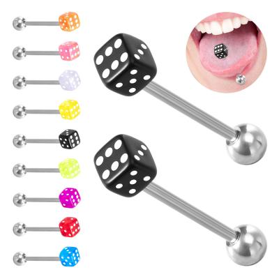 China NUORO 1Pair CLASSIC Colorful Acrylic Tongue Piercing Jewelry Good Luck Dies Scolding 14G Stainless Steel Bars Barbell Tongue Piercing Ring for sale