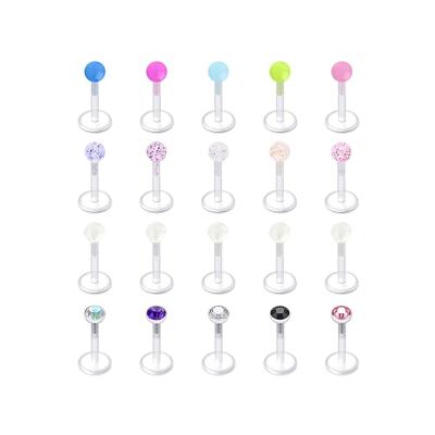 China Factory Wholesale 20Pcs/Set CLASSIC Tragus Helix Bar Ball Labret Bar Rings Stud Cartilage Earrings Body Jewelry Acrylic Lip Piercing for sale