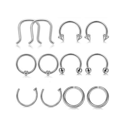 China Stainless Steel CLASSIC Body Jewelry NUORO 12pcs Spell Nose Ring Tongue Bar Eyebrow Labret Piercing Bulk Piercing Set Horseshoe Nose Ring for sale